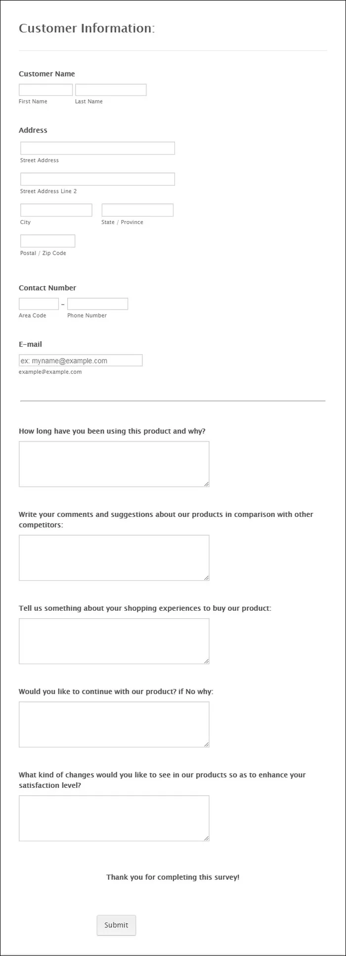 Contoh Kuesioner Online Perusahaan Product Survey Form