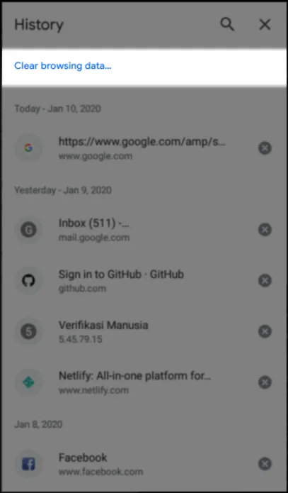 Fitur clear browsing data